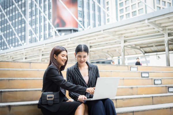 business woman talking conversation outdoor